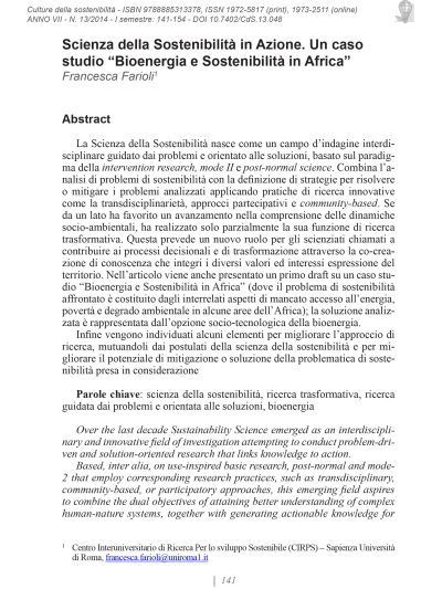Culture della sostenibilità, n. 13, primo semestre 2014 (Fariol)